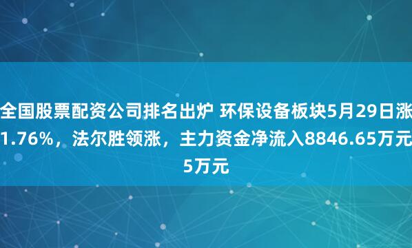 全国股票配资公司排名出炉 环保设备板块5月29日涨1.76%，法尔胜领涨，主力资金净流入8846.65万元